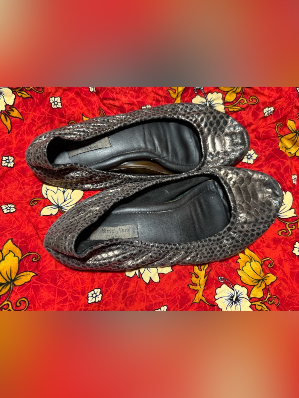 Simply Vera Vera Wang Metallic Snake-Embossed Ballet Flats - Silver